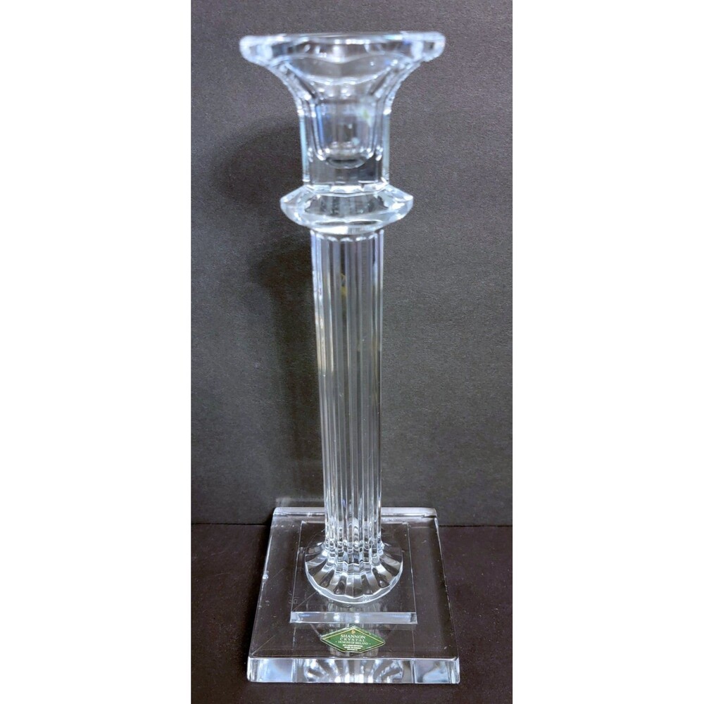 Shannon Crystal Candle Stand Clear, Ribbed Column With Square Base (by Godinger)